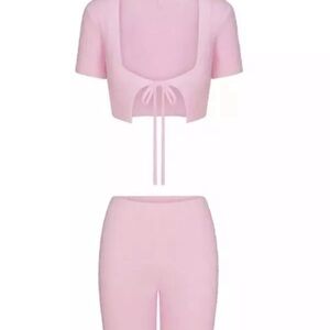 NWT Skims fuzzy knit crop top and short set